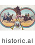 Historical Illustration of Four Racing Jockeys on Horseback, in Three Different Scenes by Picsburg