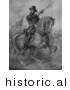 Historical Illustration of General Benjamin Harrison Charging Forward on Horseback with Soldiers Running in the Background - Black and White Version by JVPD