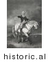 Historical Illustration of George Washington Riding Horse While Holding His Hat and Pointing His Sword by JVPD