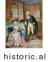 Historical Illustration of George Washington Watching Betsy Ross Sew the American Flag by JVPD