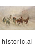 Historical Illustration of People Racing on Horse Drawn Sleighs on a Snowing Winter Day by Picsburg