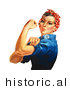 Historical Illustration of Rosie the Riveter Flexing Left Arm by JVPD