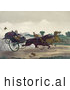 Historical Illustration of Two Competitive Men Racing Their Horses down a Street with a Dog Running Along the Side by JVPD