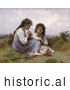 Historical Illustration of Two Little Girls Playing an Instrument, a Childhood Idyll by William-Adolphe Bouguereau by JVPD