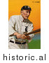 Historical Illustration of Ty Cobb, of the Detroit Tigers, Swinging a Baseball Bat - Vintage Baseball Card by JVPD