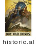 Historical Illustration of Uncle Sam over Military Troops - Buy War Bonds Poster by JVPD