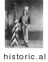 Historical Illustration of Uncle Sam Standing Beside an American Flag, 1898 - Black and White by JVPD