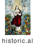 Historical Illustration of Virgin Mary with Angels, Snake and Flowers, Immaculate Conception by JVPD