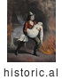 Historical Painting of a Brave Fireman Carrying a Girl in His Arms While Rescuing Her from a Fire by Picsburg