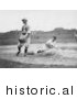 Historical Photo of a Baseball Player Sliding for Third Base While Baseman Waits for the Ball - Black and White Version by JVPD