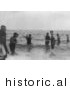 Historical Photo of a Group of Men Wading in Waist Deep Water and Playing Baseball in the Water, 1914 - Black and White Version by JVPD