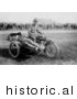 Historical Photo of an American Soldier Transporting an Injured Person on a Motorcycle Ambulance - Black and White Version by JVPD