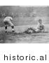 Historical Photo of Baseball Player Sliding for Third Base As a Fielder Reaches for the Ball - Black and White Version by JVPD