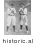 Historical Photo of Detroit Tigers Baseball Player, Ty Cobb, Standing and Holding Bats with Joe, Joe Jackson, of the Cleveland Naps - Black and White Version by JVPD