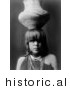 Historical Photo of Pueblo San Ildefonso Girl Balancing a Jar on Her Head 1927 - Native American Indian - Black and White Version by JVPD