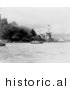 Historical Photo of the USS Arizona Battleship in Flames - Black and White Version by Picsburg