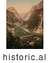 Historical Photochrom of a Curvy Road and River, Norway by Picsburg