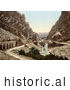 Historical Photochrom of a Road, Bridge and Stream in a Ravine, El Cantara, Algeria by JVPD