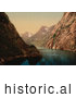 Historical Photochrom of a Waterscape, Troldfjord, Raftsund, Lofoten, Norway by JVPD