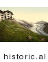 Historical Photochrom of Belalp Hotel and Aletsch Glacier, Switzerland by Picsburg