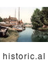 Historical Photochrom of Boats at the Staithe Wharf on the River Thurne in Potter Heigham, Norfolk, England by JVPD