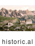 Historical Photochrom of Hotels near Schlernhaus and Rosengarten Group, Tyrol, Austria by JVPD