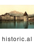 Historical Photochrom of Kapellbrucke and Wasserturm in Switzerland by JVPD
