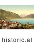 Historical Photochrom of Montreux on the Shore of Geneva Lake, Switzerland by JVPD