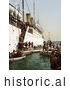 Historical Photochrom of People Boarding on Smaller Boats, Leaving a Big Ship, Algeria by JVPD