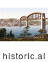 Historical Photochrom of Royal Albert Brunel Saltash Bridge Spanning the River Tamar in Plymouth, Devon, UK by JVPD