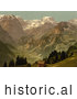 Historical Photochrom of Selbsanft, Piz Urlu, and Todi Mountains, Glarus, Switzer by Picsburg