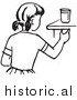 Historical Vector Clipart of a Girl Reaching for a Cup on a Counter - Outline by JVPD
