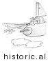 Historical Vector Illustration of a Cartoon Pilot Flying a Toy Plane from a Military Airplane with Guns - Black and White Outlined Version by JVPD