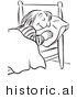 Historical Vector Illustration of a Cartoon Styled Girl Sleeping in a Bed - Black and White Outlined Version by JVPD