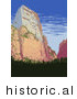 Historical Vector Illustration of a Cliff in Zion National Park, Utah by JVPD