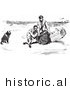 Historical Vector Illustration of a Couple with Dog on a Beach - Black and White Version by JVPD