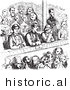 Historical Vector Illustration of a Crowd of People at a Theater - Black and White Version by Picsburg