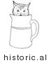 Historical Vector Illustration of a Funny Kitten Playing in a Cup - Outlined Version by JVPD