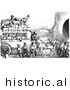 Historical Vector Illustration of a Group of Soldiers Stopping an Omnibus - Black and White Version by JVPD