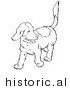 Historical Vector Illustration of a Happy Puppy Looking Back and Walking Forward - Outlined Version by JVPD