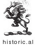 Historical Vector Illustration of a Lion Crest Featuring a Torch - Black and White Version by Picsburg