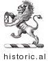 Historical Vector Illustration of a Lion Crest Featuring an Hourglass - Black and White Version by Picsburg