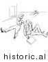 Historical Vector Illustration of a Mad Man and Woman After Tripping over a Play Toy Rolling on the Floor - Black and White Version by Picsburg