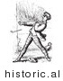 Historical Vector Illustration of a Man Defending His Dog - Black and White Version by Picsburg