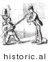 Historical Vector Illustration of a Man Defending His Dog from a Guard with a Gun - Black and White Version by Picsburg