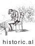 Historical Vector Illustration of a Man Sleeping in a Chair - Black and White Version by Picsburg