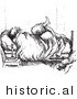 Historical Vector Illustration of a Man Tangled in Blankets While Trying T Sleep - Black and White Version by Picsburg