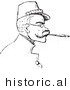 Historical Vector Illustration of a Man with a Mustache, Glasses, and a Hat, Smoking a Cigarette - Black and White Version by JVPD