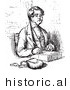 Historical Vector Illustration of a Man Writing a Letter with a Feather and Ink - Black and White Version by JVPD
