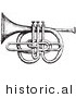 Historical Vector Illustration of a Musical Cornet and Pistons - Black and White Version by Picsburg